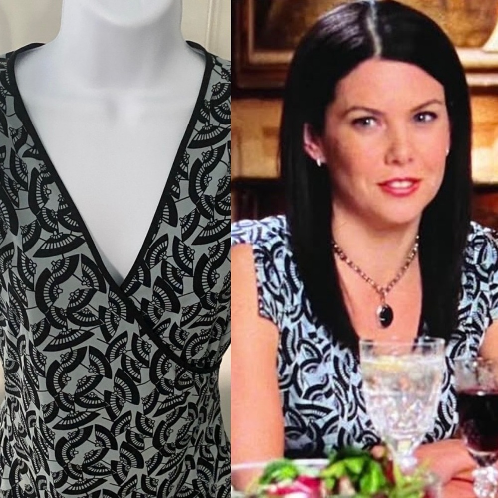 BCBGMaxAzria Black and Gray Patterned Blouse ASO Gilmore Girls
